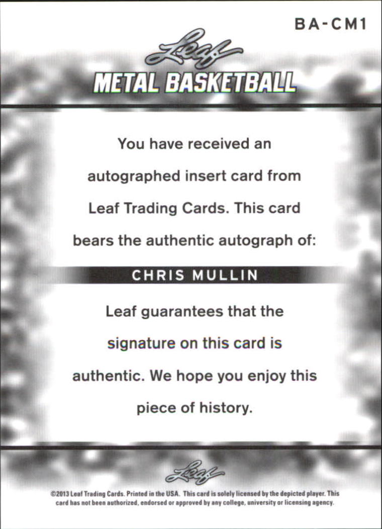 2012-13 Leaf Metal #BACM1 Chris Mullin back image