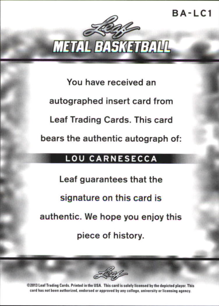 2012-13 Leaf Metal #BALC1 Lou Carnesecca back image