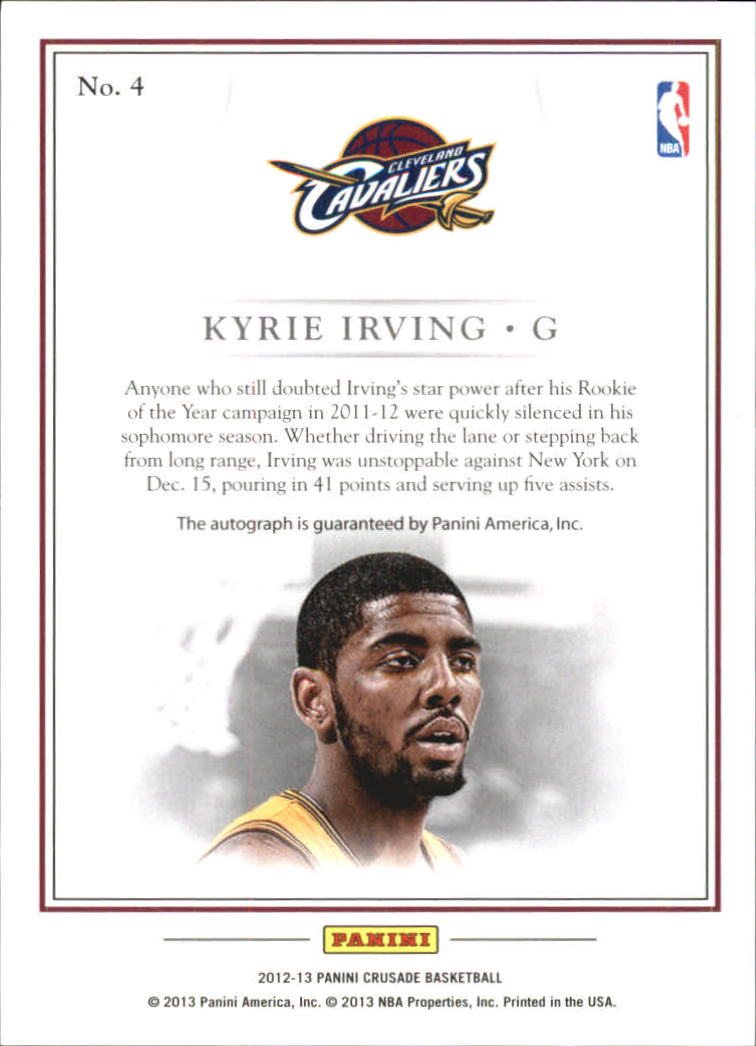 2012-13 Panini Crusade Quest Autographs Gold #4 Kyrie Irving/25 back image