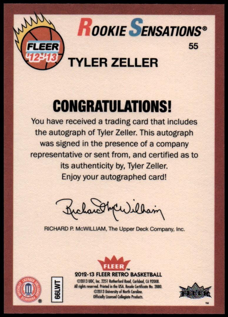 2012-13 Fleer Retro Autographs #55 Tyler Zeller RS B back image