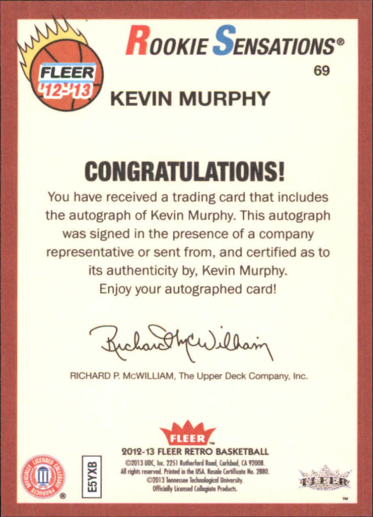 2012-13 Fleer Retro Autographs #69 Kevin Murphy RS B back image