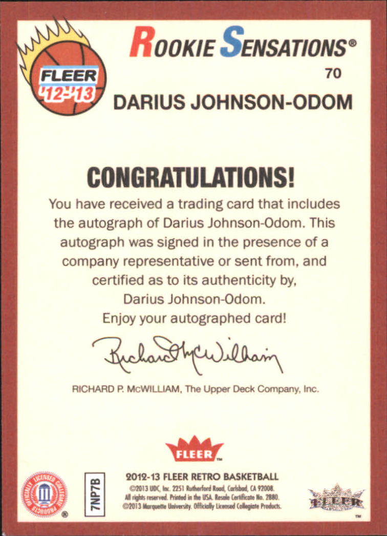 2012-13 Fleer Retro Autographs #70 Darius Johnson-Odom RS B back image