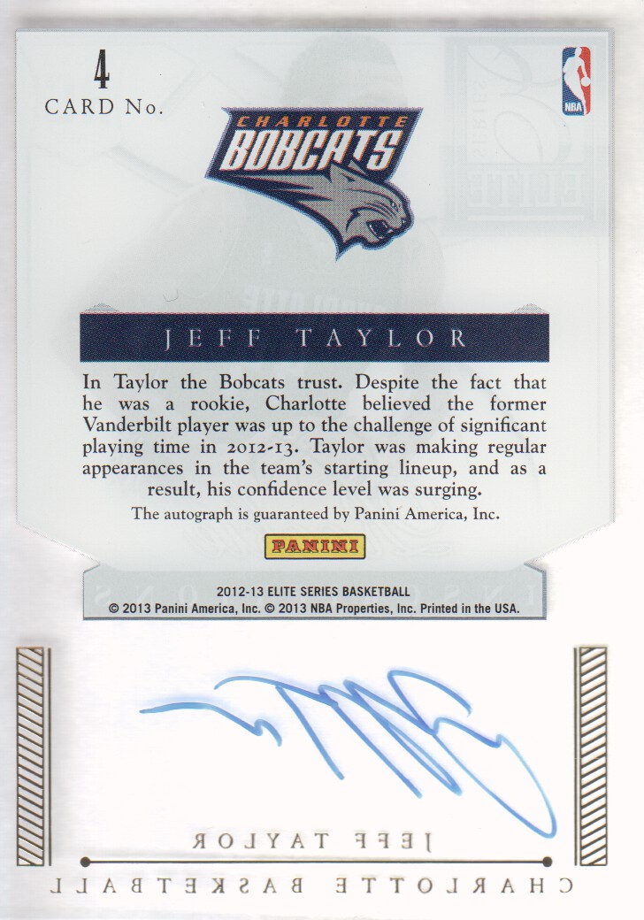 2012-13 Elite Series Rookie Inscriptions Autographs #4 Jeff Taylor back image