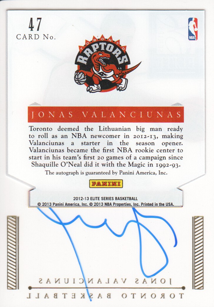 2012-13 Elite Series Rookie Inscriptions Autographs #47 Jonas Valanciunas back image