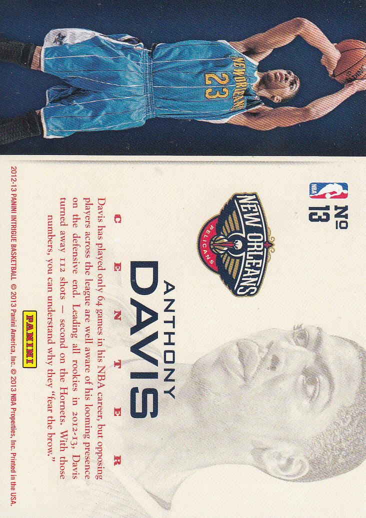 2012-13 Panini Intrigue Intriguing Players #13 Anthony Davis back image