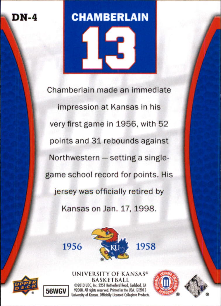 2013 Upper Deck Kansas Distinguished Numbers #DN4 Wilt Chamberlain back image