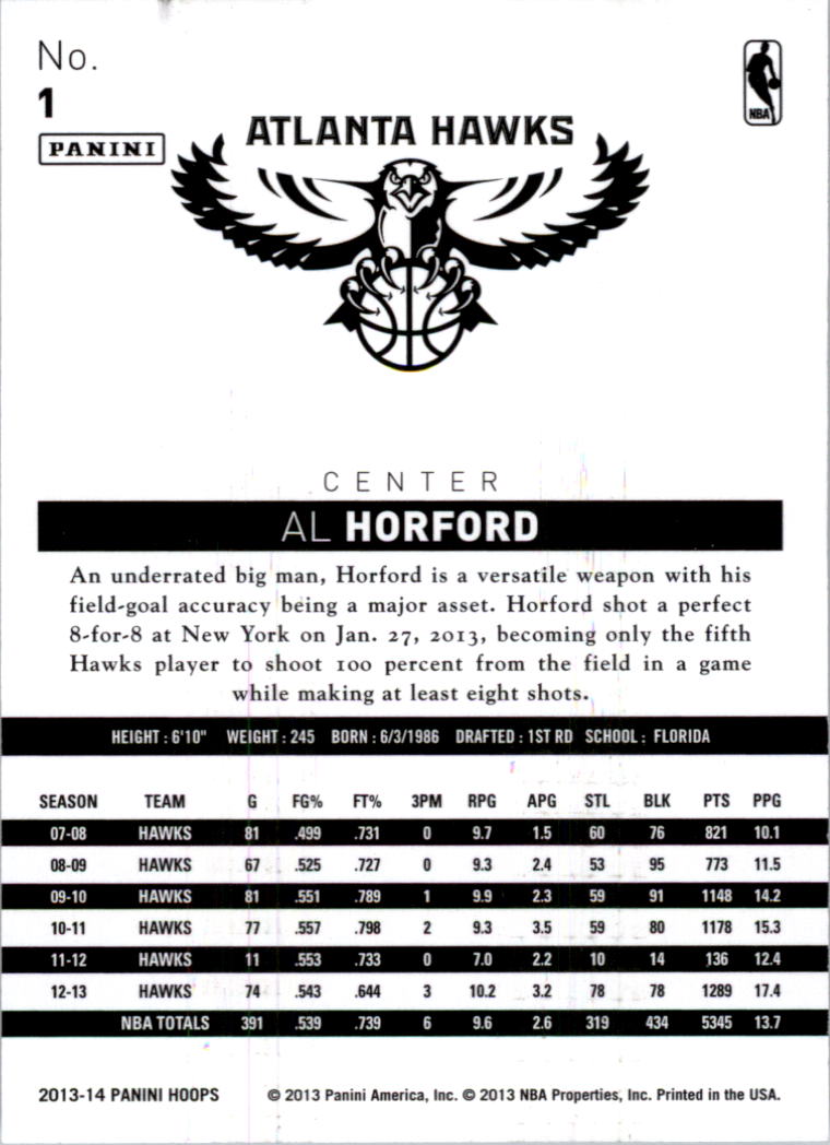 2013-14 Hoops #1 Al Horford back image