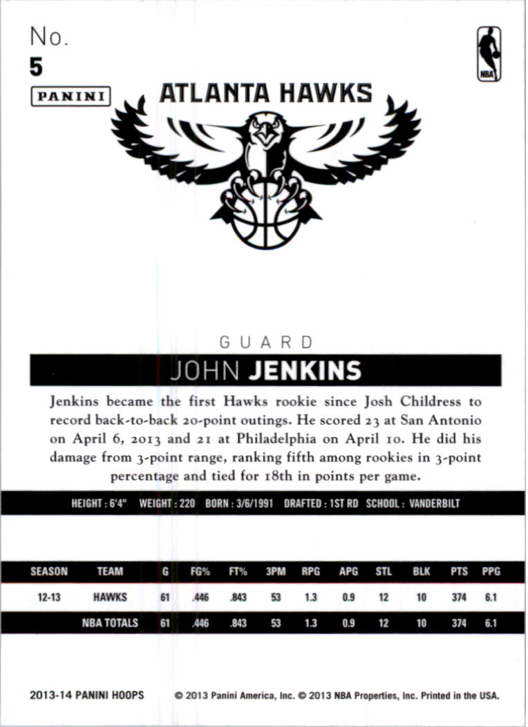 2013-14 Hoops #5 John Jenkins back image