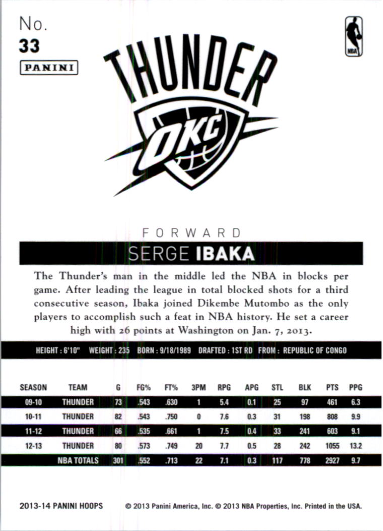 2013-14 Hoops #33 Serge Ibaka back image