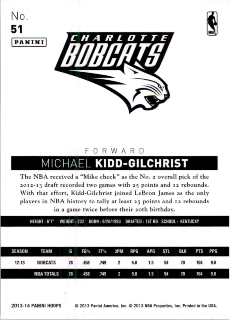 2013-14 Hoops #51 Michael Kidd-Gilchrist back image