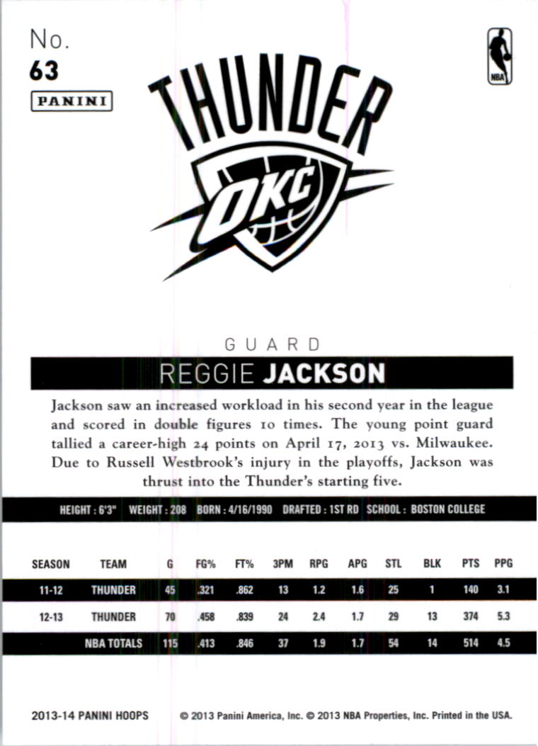 2013-14 Hoops #63 Reggie Jackson back image