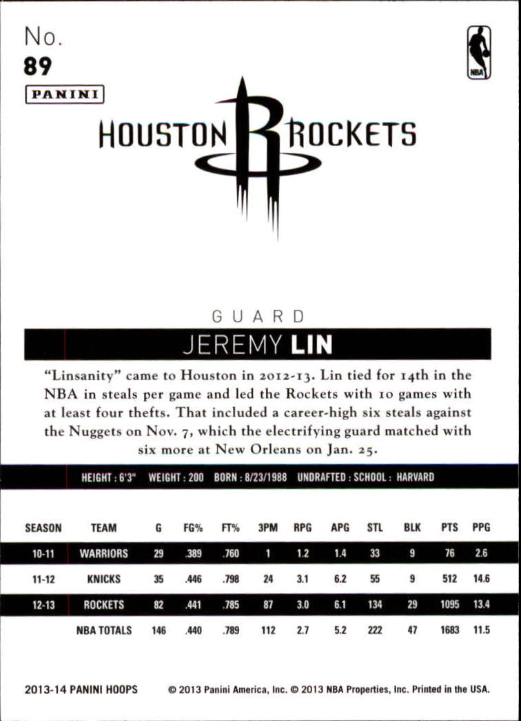 2013-14 Hoops #89 Jeremy Lin back image