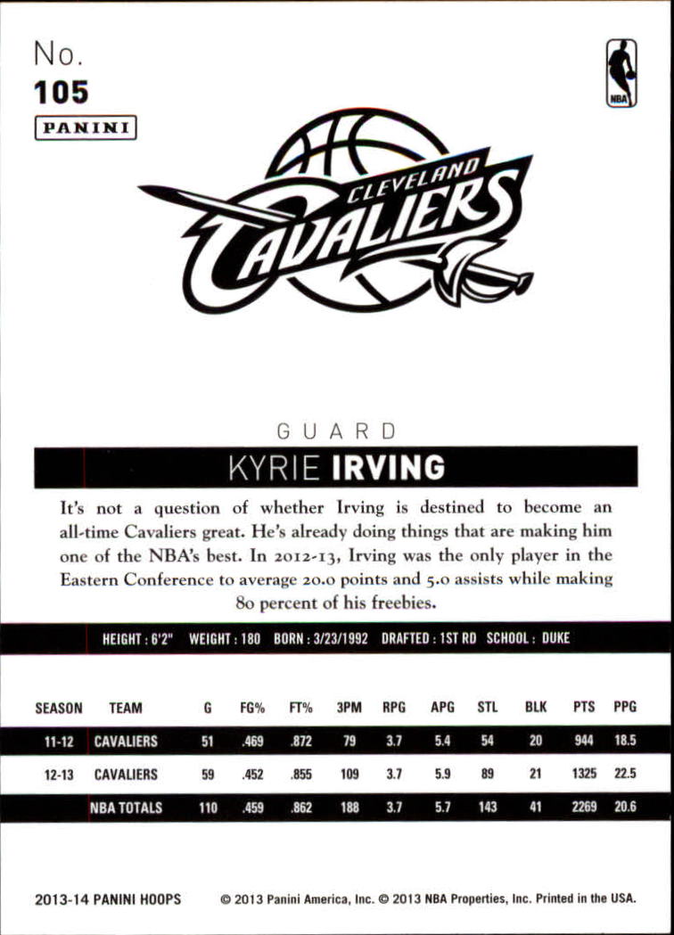2013-14 Hoops #105 Kyrie Irving back image