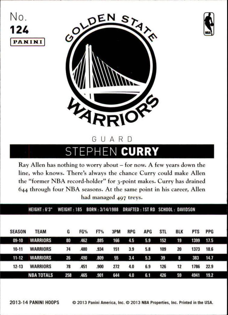 2013-14 Hoops #124 Stephen Curry back image