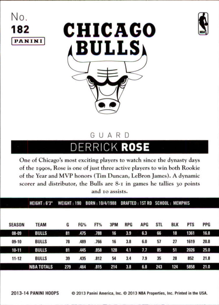 2013-14 Hoops #182 Derrick Rose back image