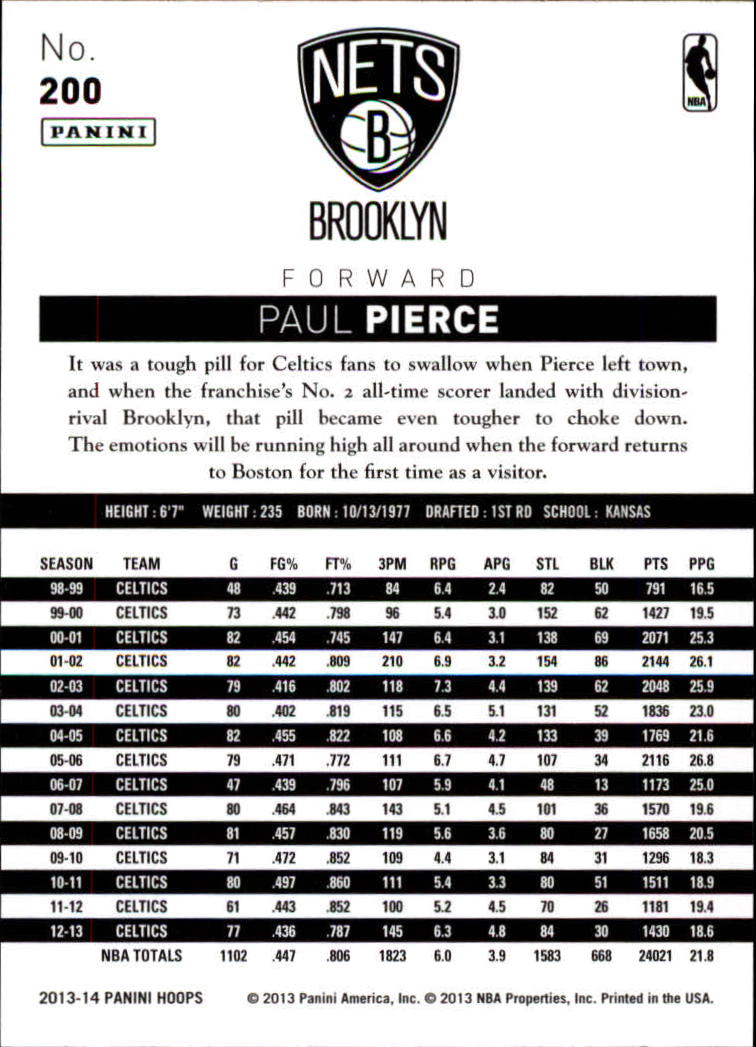 2013-14 Hoops #200 Paul Pierce back image