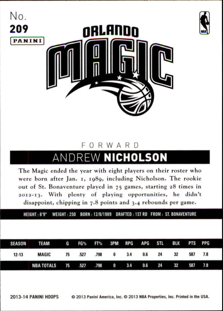 2013-14 Hoops #209 Andrew Nicholson back image