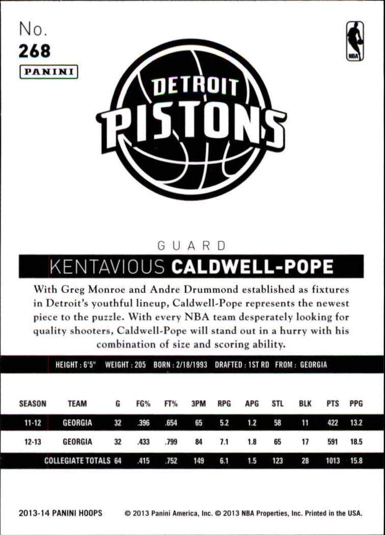 2013-14 Hoops #268 Kentavious Caldwell-Pope RC back image