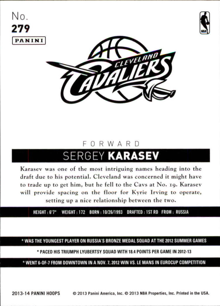 2013-14 Hoops #279 Sergey Karasev RC back image
