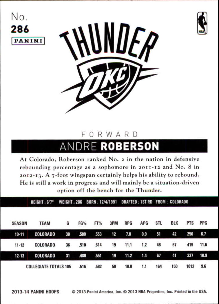 2013-14 Hoops #286 Andre Roberson RC back image