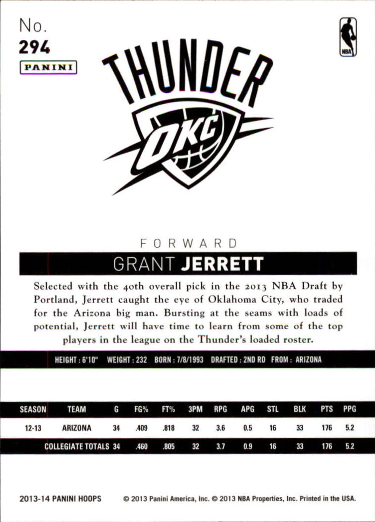 2013-14 Hoops #294 Grant Jerrett RC back image