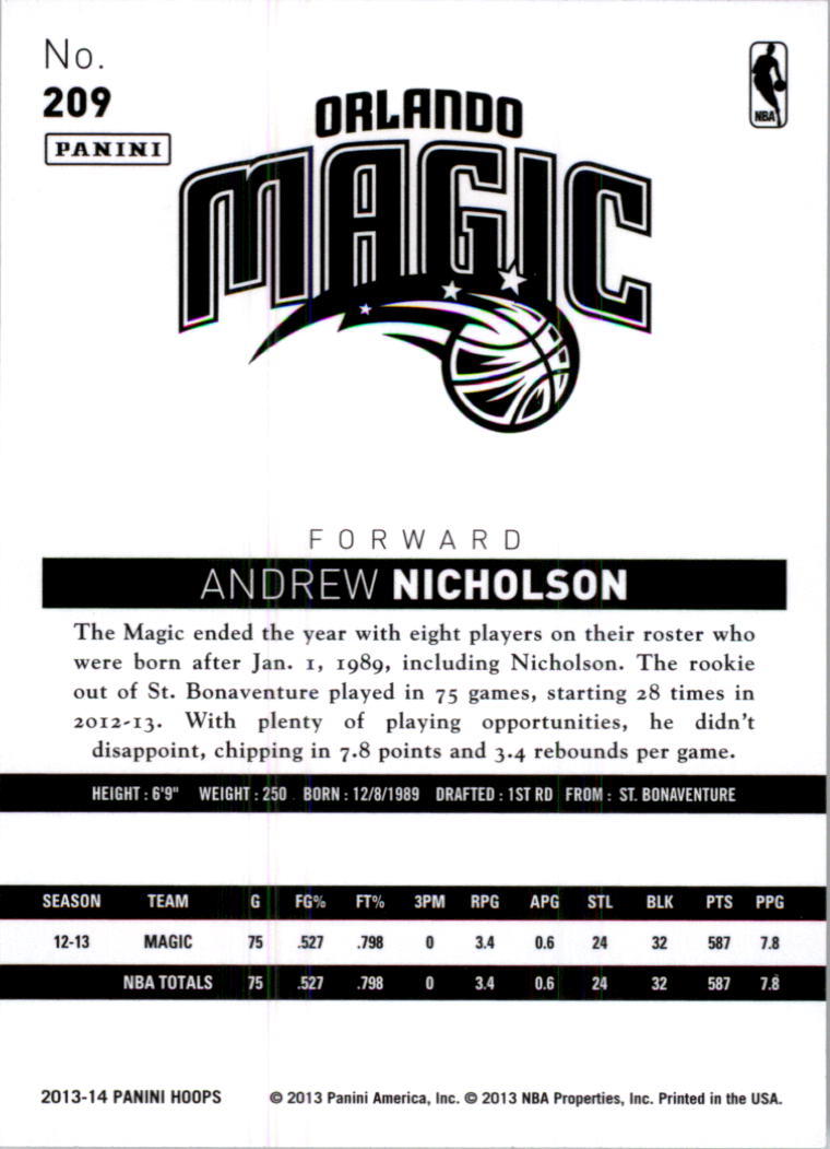 2013-14 Hoops Gold #209 Andrew Nicholson back image
