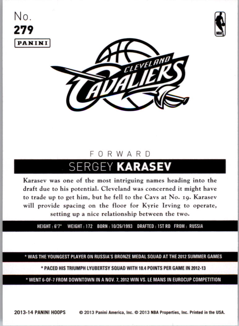 2013-14 Hoops Gold #279 Sergey Karasev back image