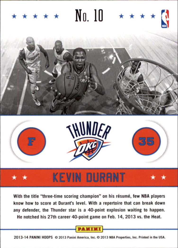 2013-14 Hoops Above the Rim #10 Kevin Durant back image