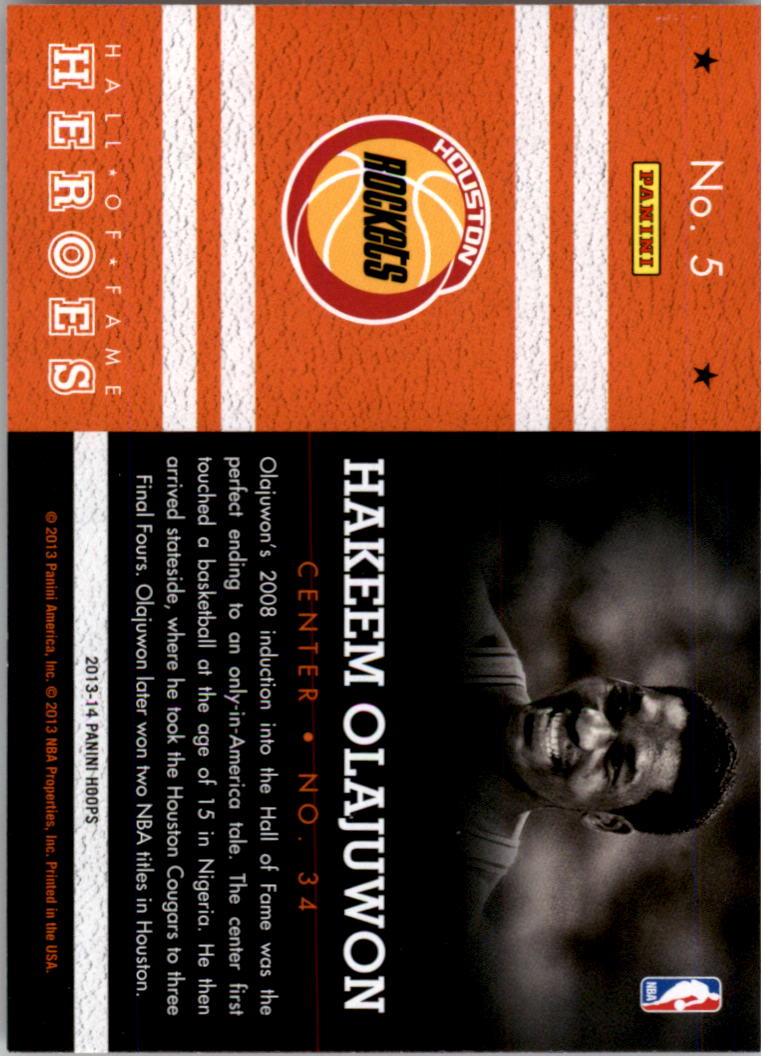 2013-14 Hoops Hall of Fame Heroes #5 Hakeem Olajuwon back image