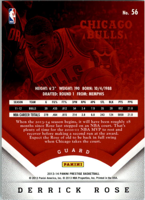 2013-14 Prestige #56 Derrick Rose back image