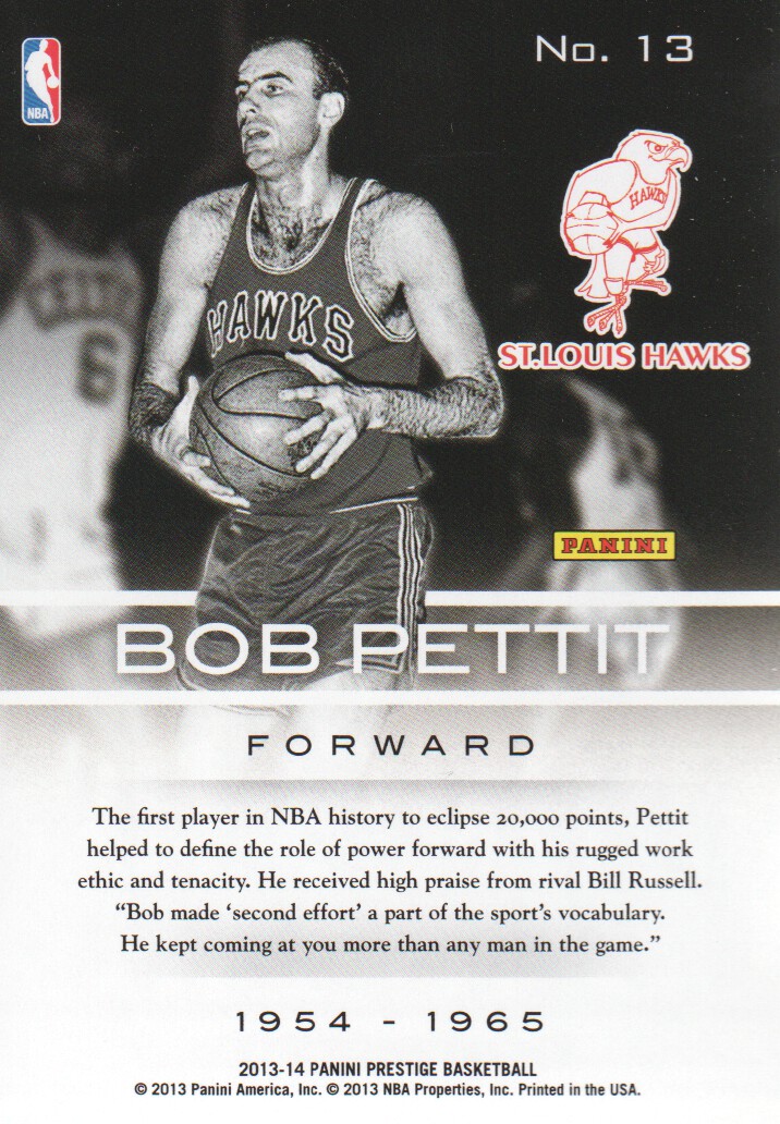 2013-14 Prestige Prestigious Pioneers #13 Bob Pettit back image