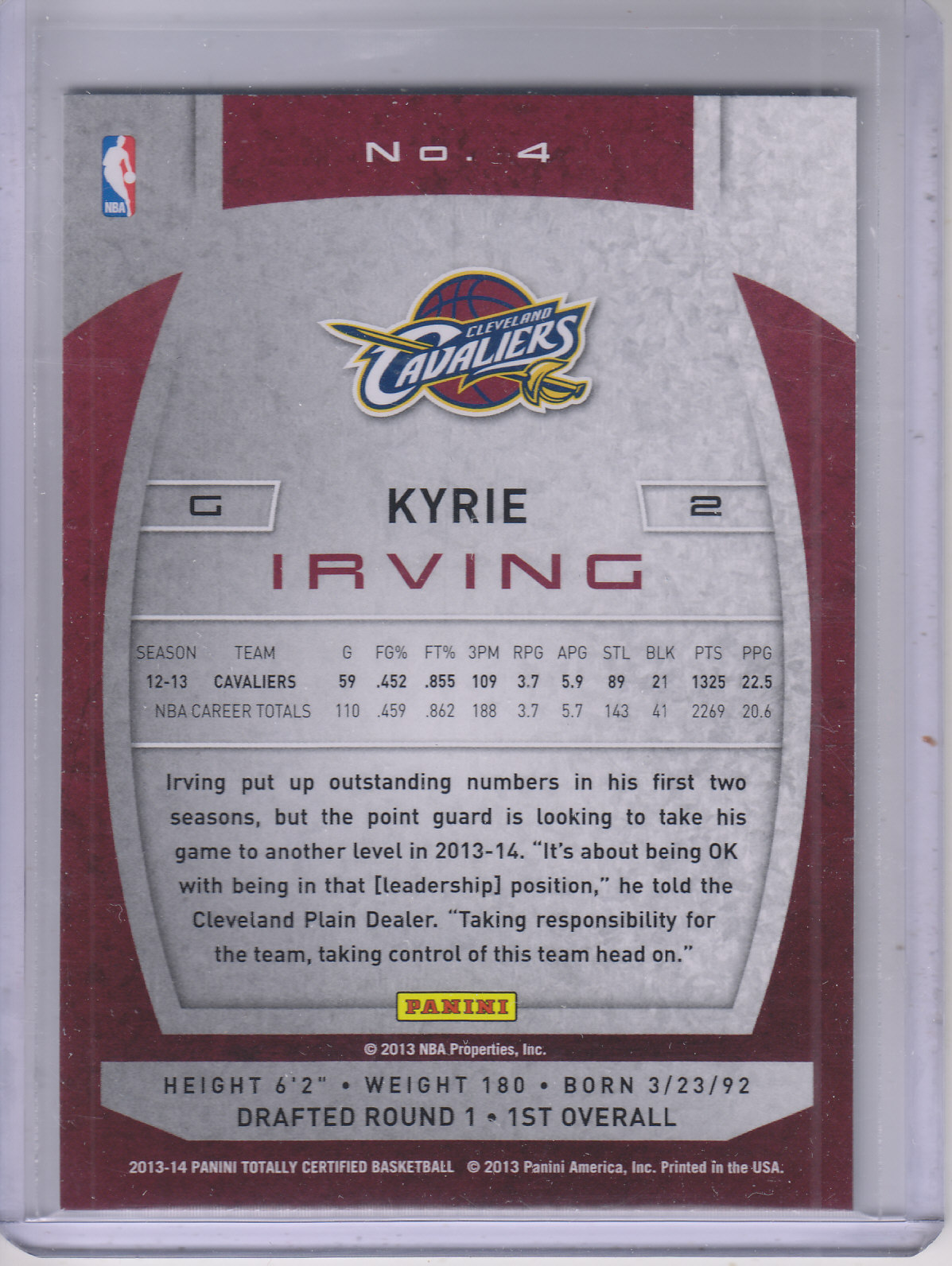 2013-14 Totally Certified #4 Kyrie Irving back image