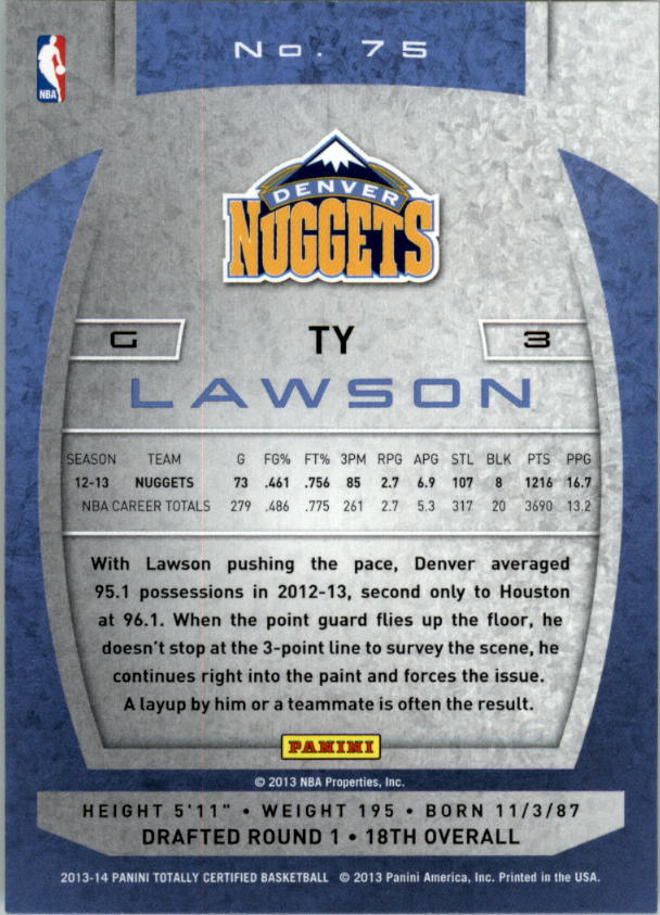 2013-14 Totally Certified #75 Ty Lawson back image
