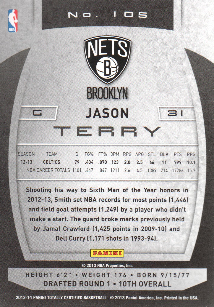 2013-14 Totally Certified #105 Jason Terry back image