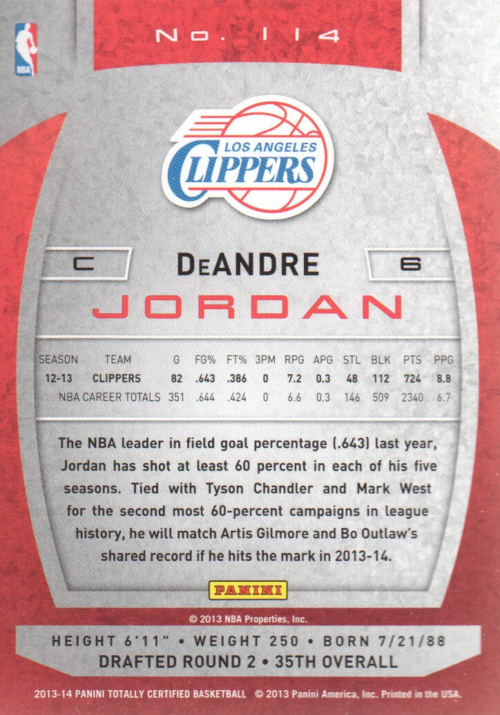 2013-14 Totally Certified #114 DeAndre Jordan back image