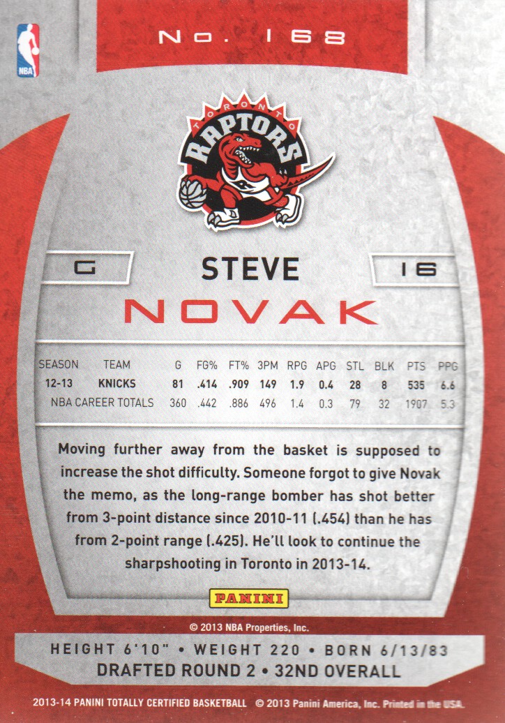 2013-14 Totally Certified #168 Steve Novak back image