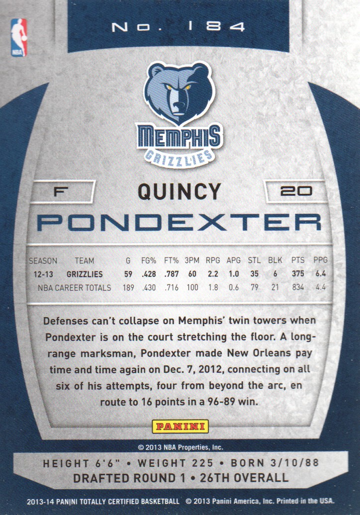 2013-14 Totally Certified #184 Quincy Pondexter back image