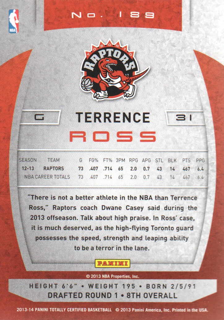 2013-14 Totally Certified #189 Terrence Ross back image