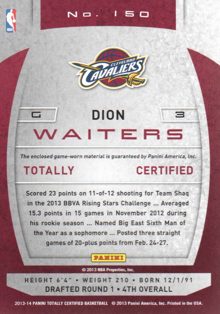2013-14 Totally Certified Materials #150 Dion Waiters back image