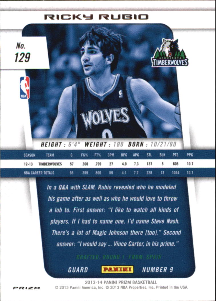 2013-14 Panini Prizm Prizms Green Timberwolves Basktball Card #129 Ricky Rubio