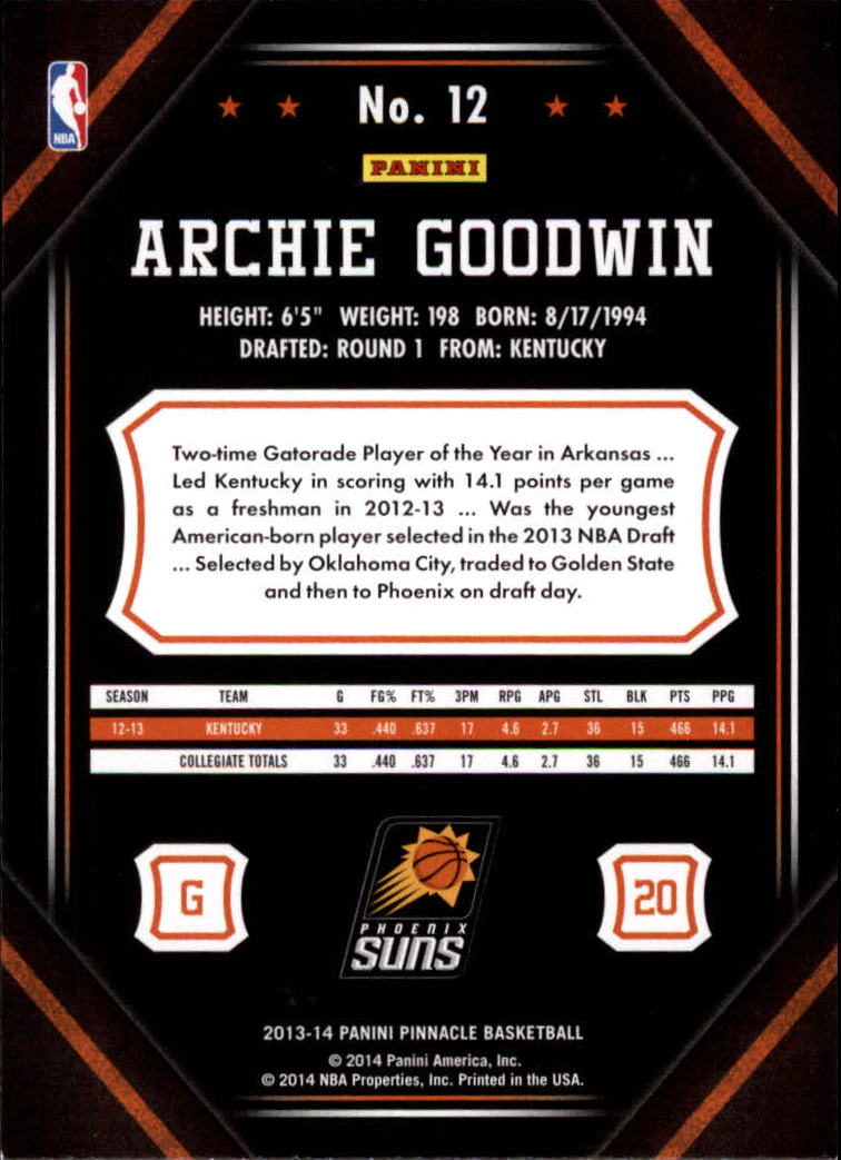 2013-14 Pinnacle #12 Archie Goodwin RC back image