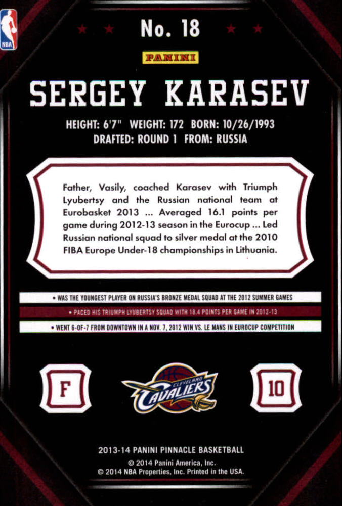 2013-14 Pinnacle #18 Sergey Karasev RC back image