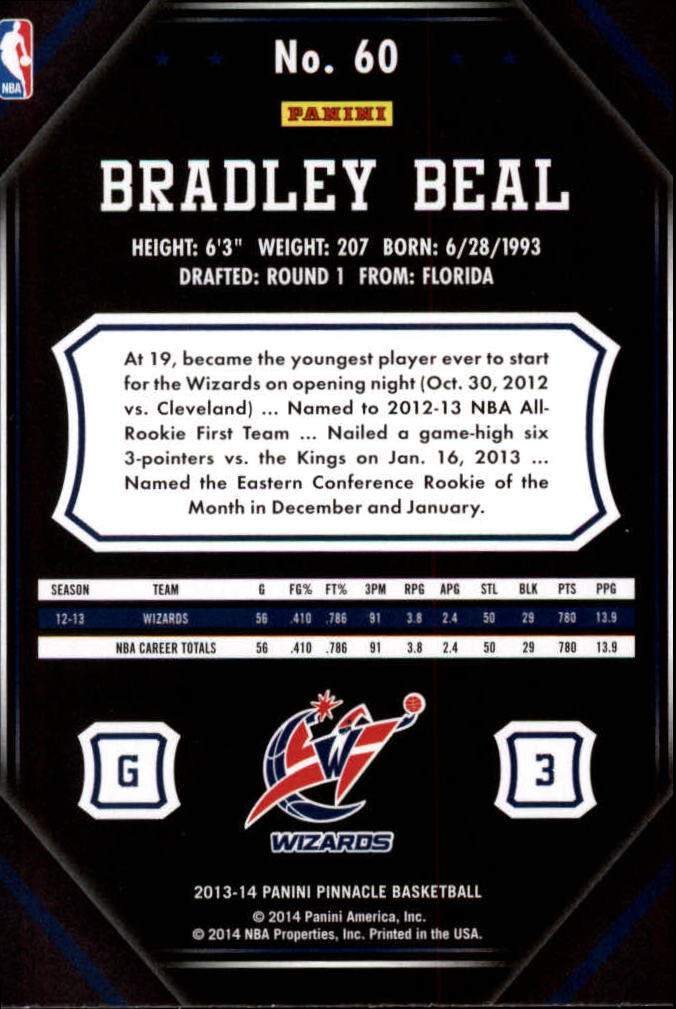 2013-14 Pinnacle #60 Bradley Beal back image