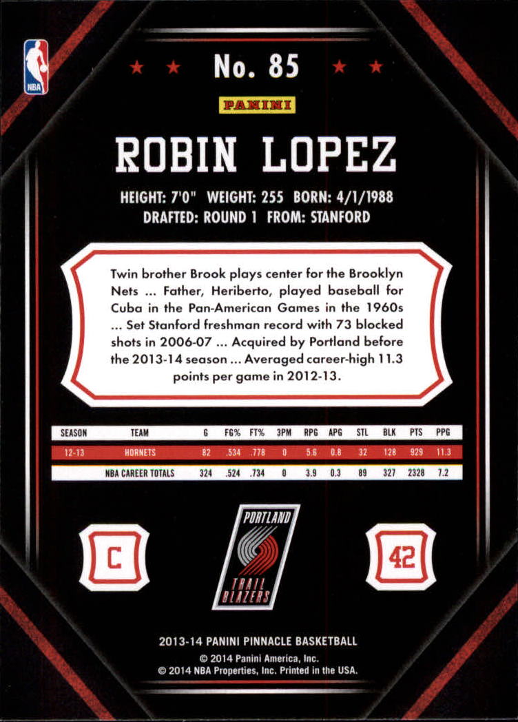 2013-14 Pinnacle #85 Robin Lopez back image