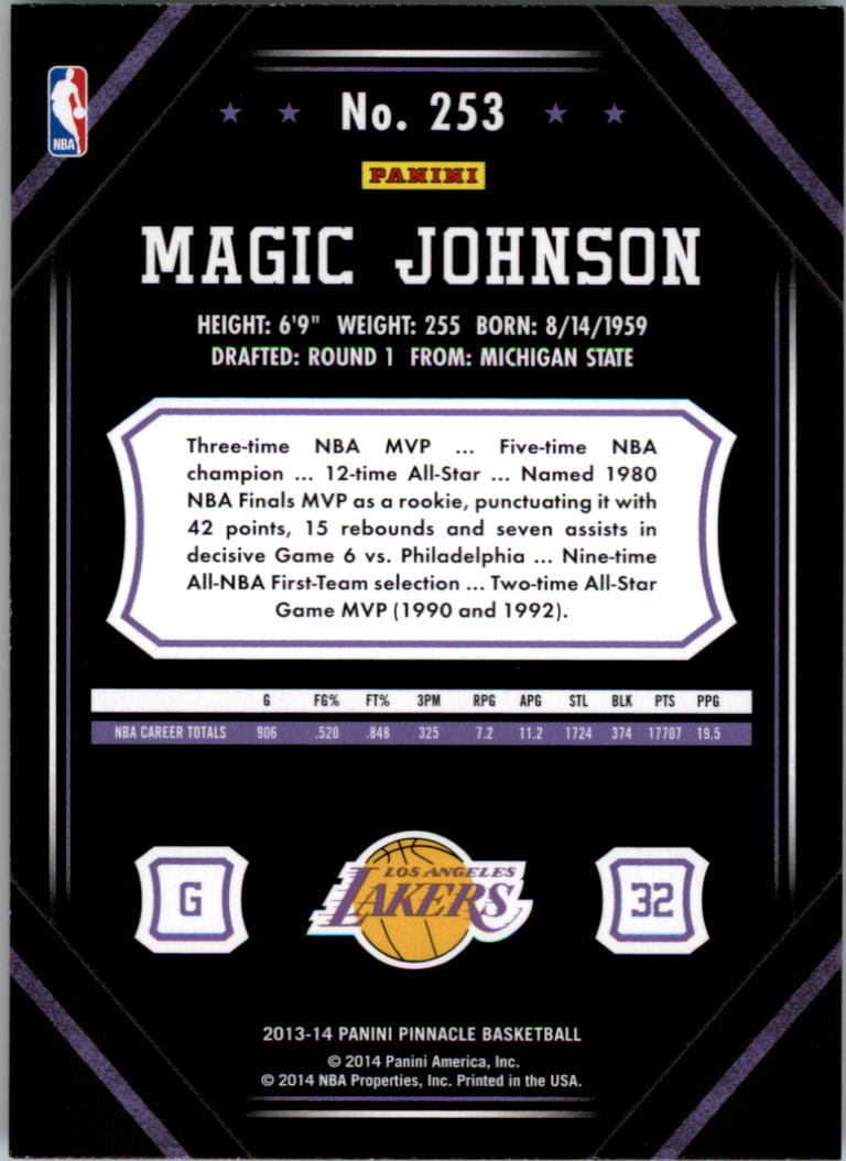 2013-14 Pinnacle Artist's Proofs #253 Magic Johnson back image