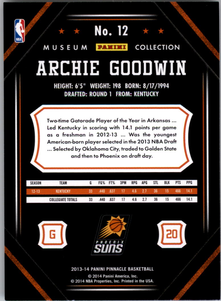 2013-14 Pinnacle Museum Collection #12 Archie Goodwin back image
