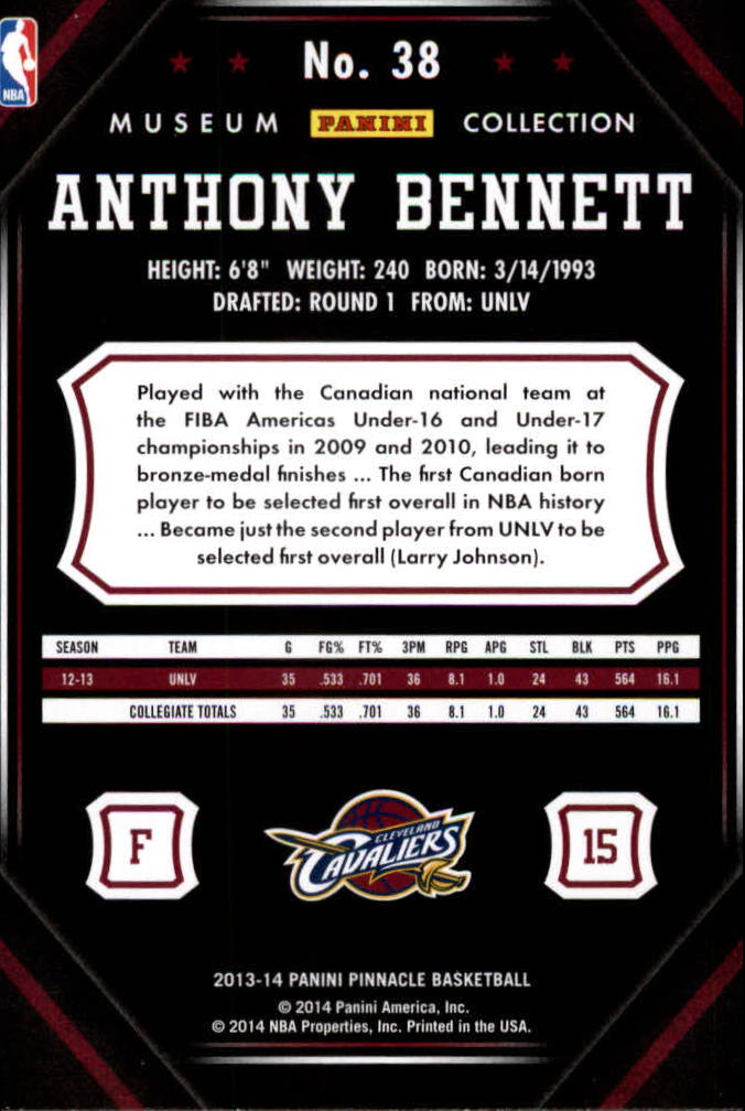 2013-14 Pinnacle Museum Collection #38 Anthony Bennett back image
