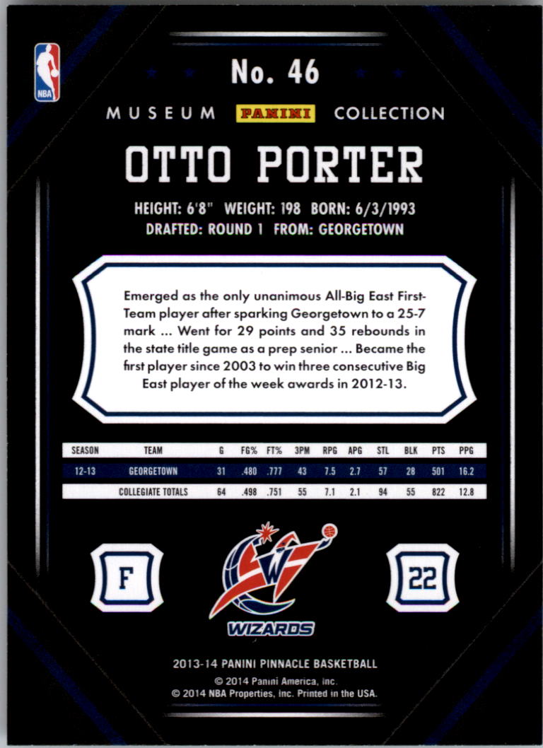 2013-14 Pinnacle Museum Collection #46 Otto Porter back image