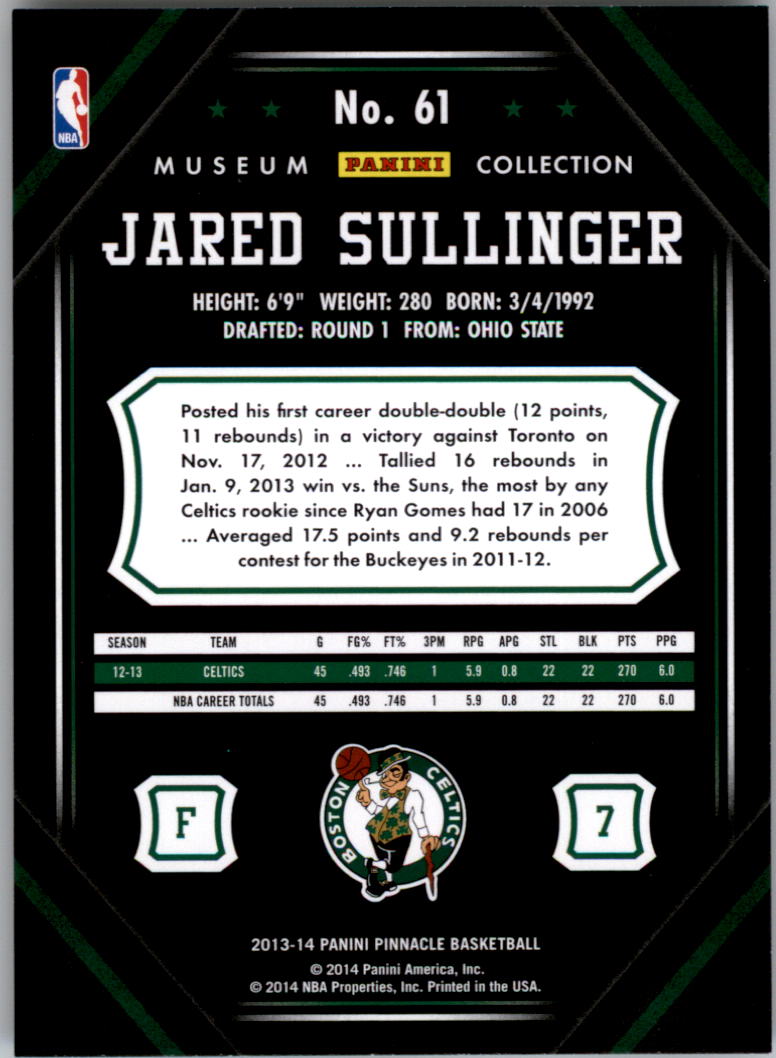 2013-14 Pinnacle Museum Collection #61 Jared Sullinger back image