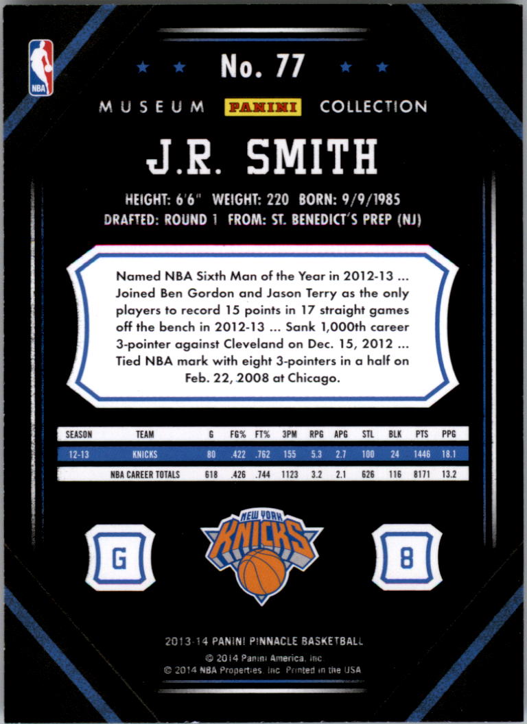 2013-14 Pinnacle Museum Collection #77 J.R. Smith back image
